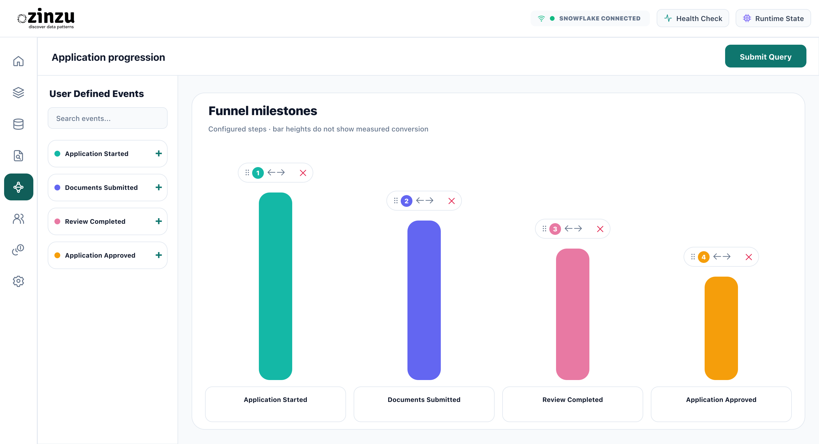 Application progression. Documentation illustration based on the supplied guide and native UI components. Not a live query execution.